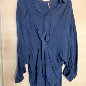 Free People Deep Blue Button-Up Blouse